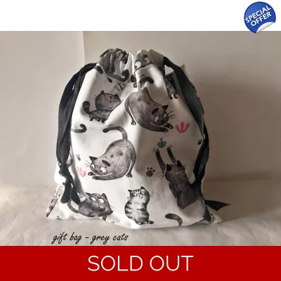 Grey Cat Eco-Friendly Fabric Gift Bag, Reusable Drawstring Bag